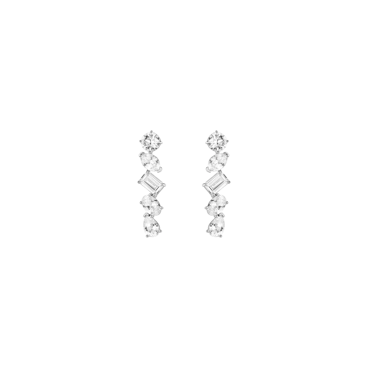 Lab Grown White Sapphire Mixed Shape Tennis Earrings